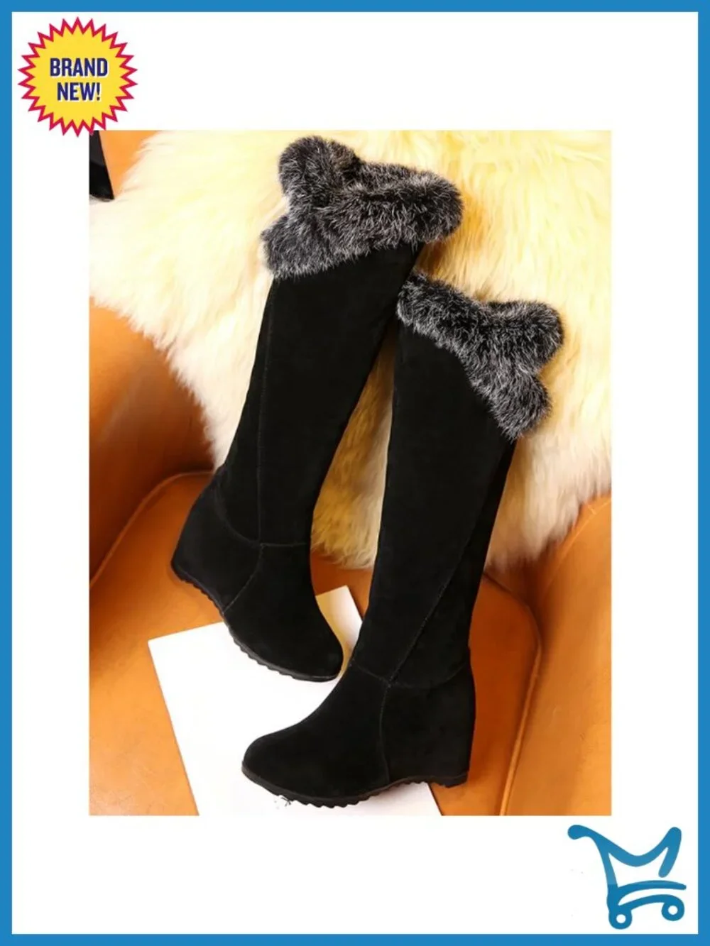 Thigh High Snow Boots Waterproof Slip-on Hidden Wedge Suede PU Leather